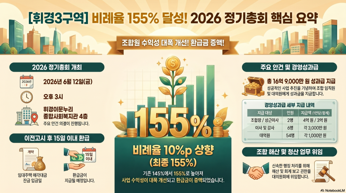 [휘경3구역] 휘경자이 디센시아 2026년 정기총회 개최 안내 — 비례율 10% 상향!